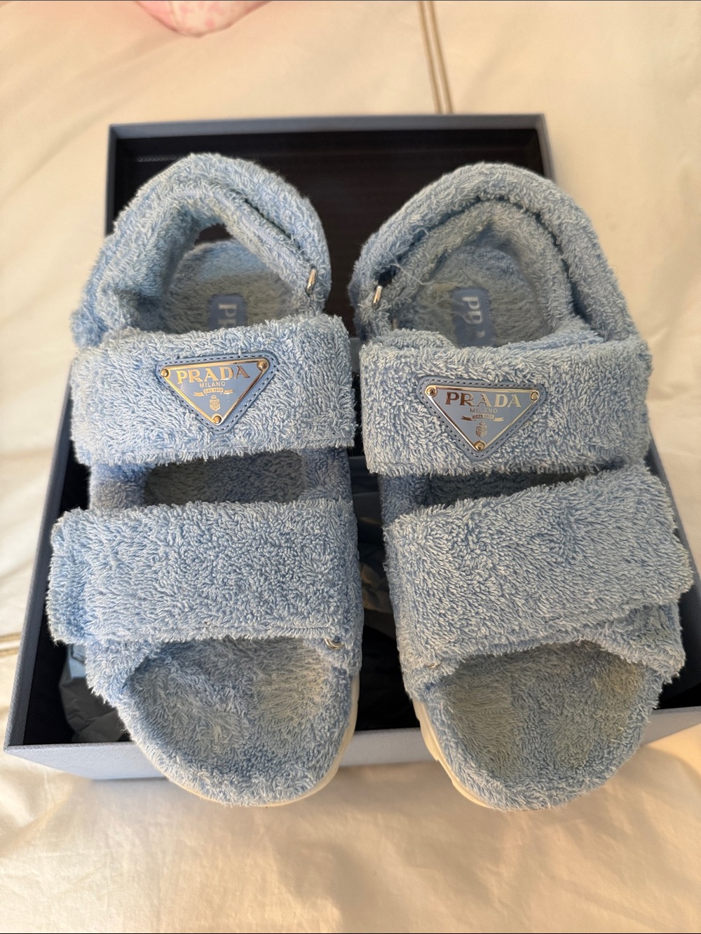 Prada Blue Terry Cloth Sandals